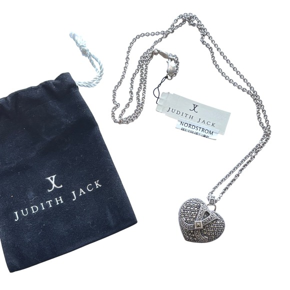 Judith Jack Jewelry - Judith Jack‎ Sterling Silver Necklace Puffy Heart Locket Marcasite Pendant New